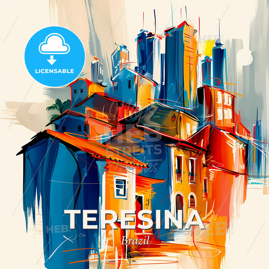 Vibrant Teresina, Brazil - A Painting Of Buildings And Towers - Square format print template
