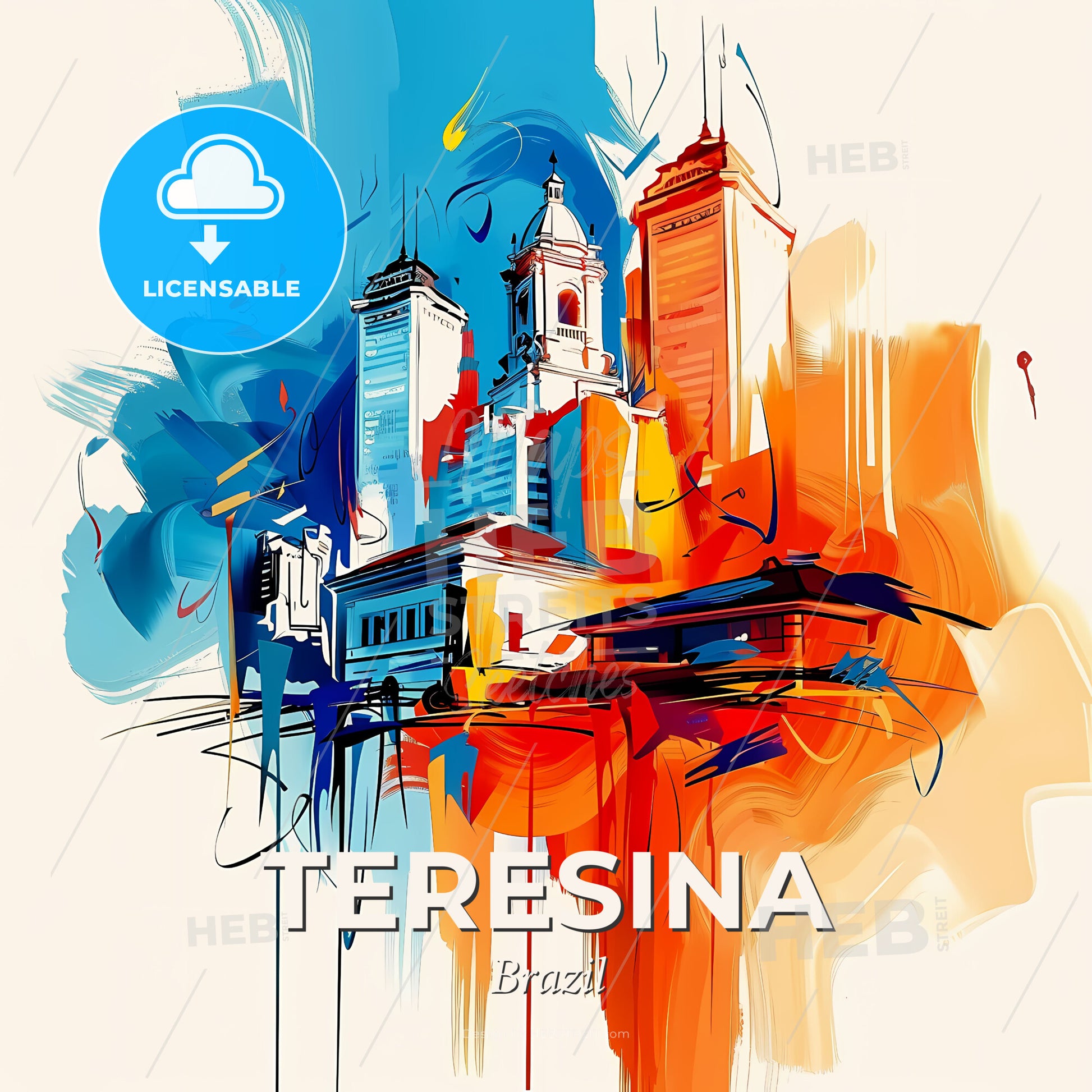 Vibrant Teresina, Brazil - A Colorful Painting Of Buildings - Square format print template