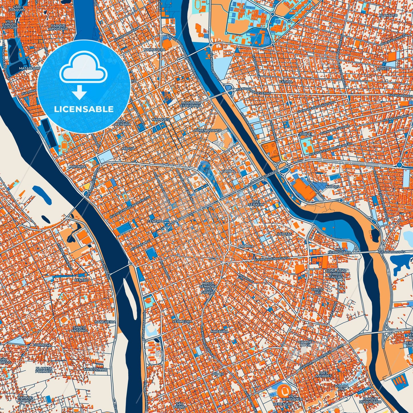 Colorful Teresina Street Map with Labels and Buildings