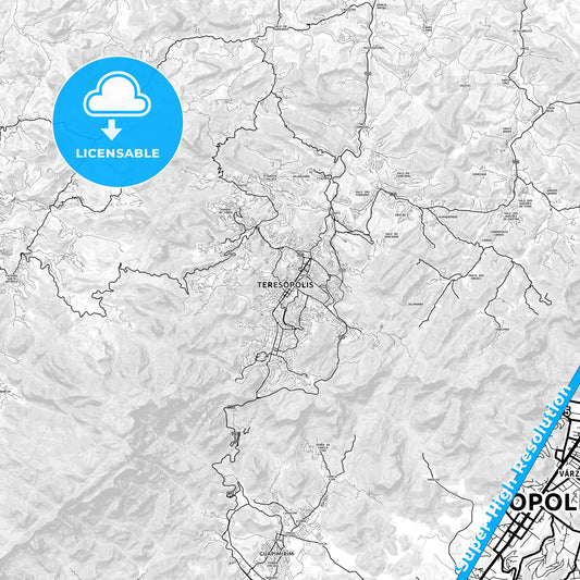 Teresopolis, Brazil light map with streetnames, citynames and districts