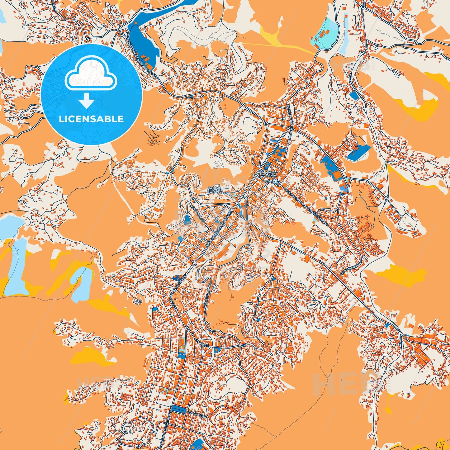Colorful Teresopolis Street Map with Labels and Buildings