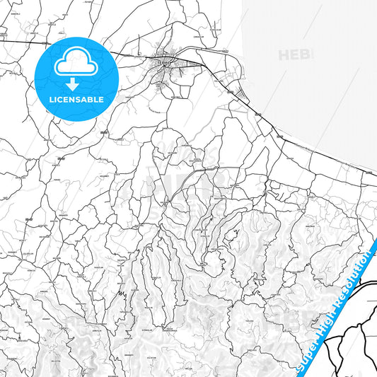 Terme, Turkey light map with streetnames, citynames and districts
