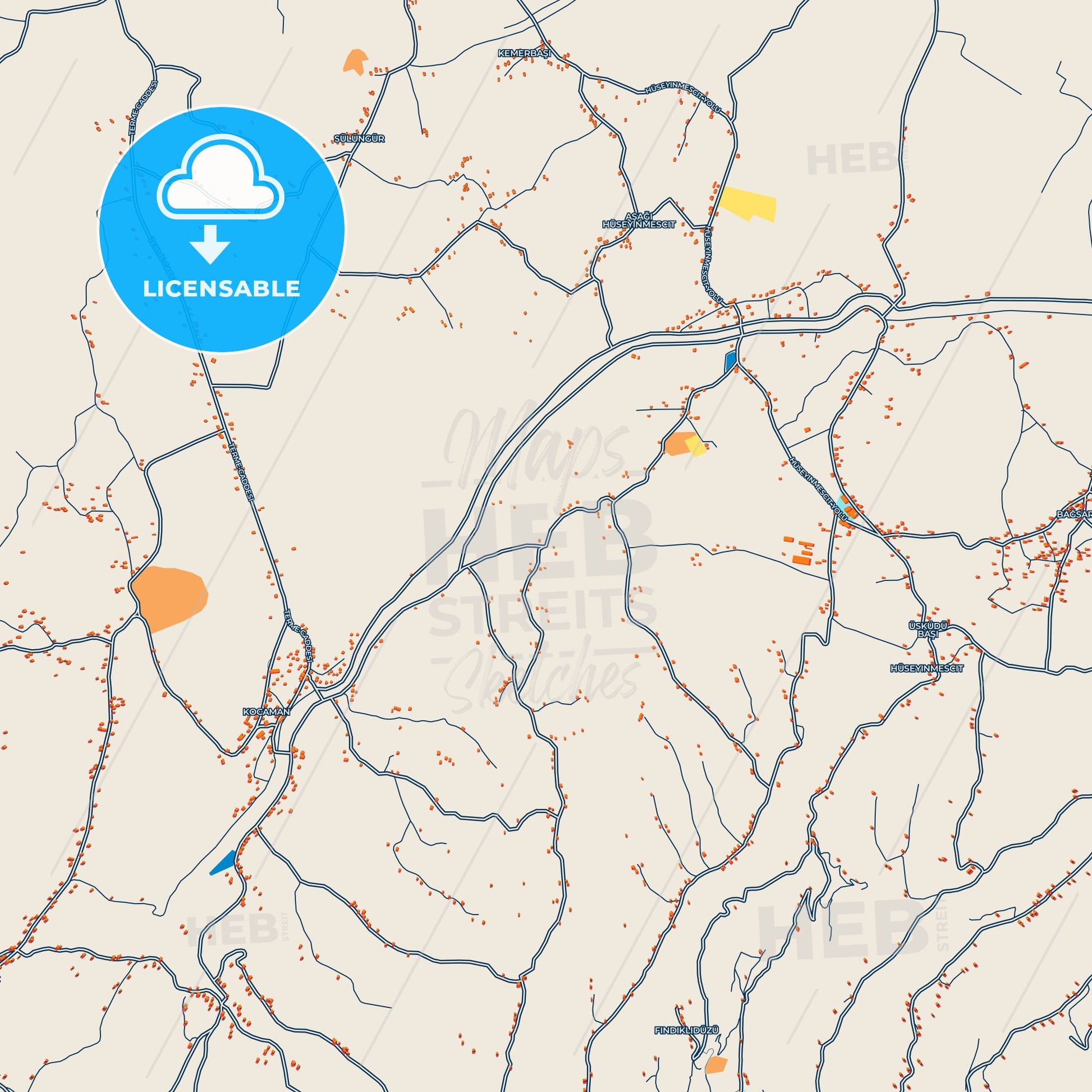Colorful Terme Street Map with Labels and Buildings