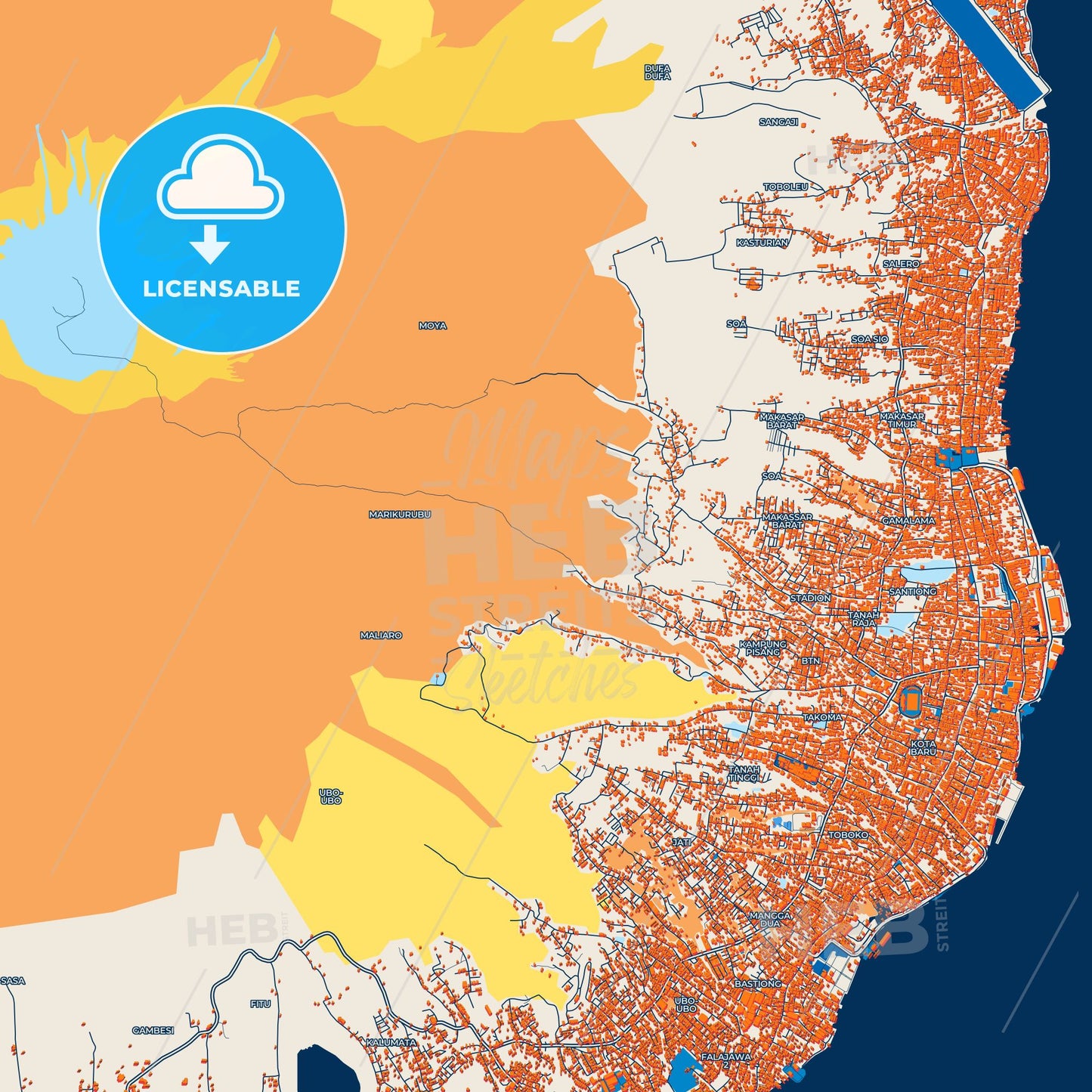 Colorful Ternate Street Map with Labels and Buildings