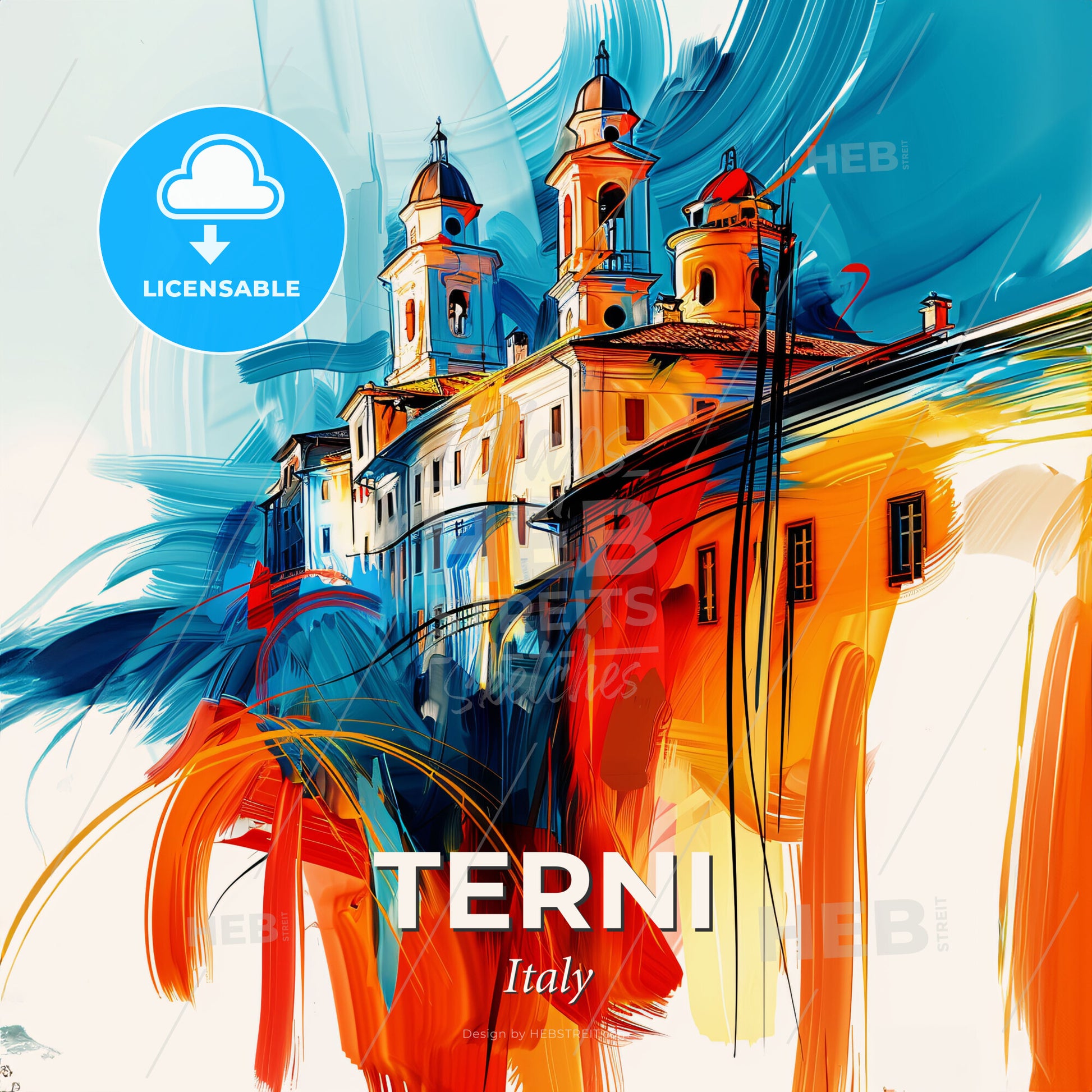 Vibrant Terni, Italy - A Painting Of A Building With Colorful Paint - Square format print template