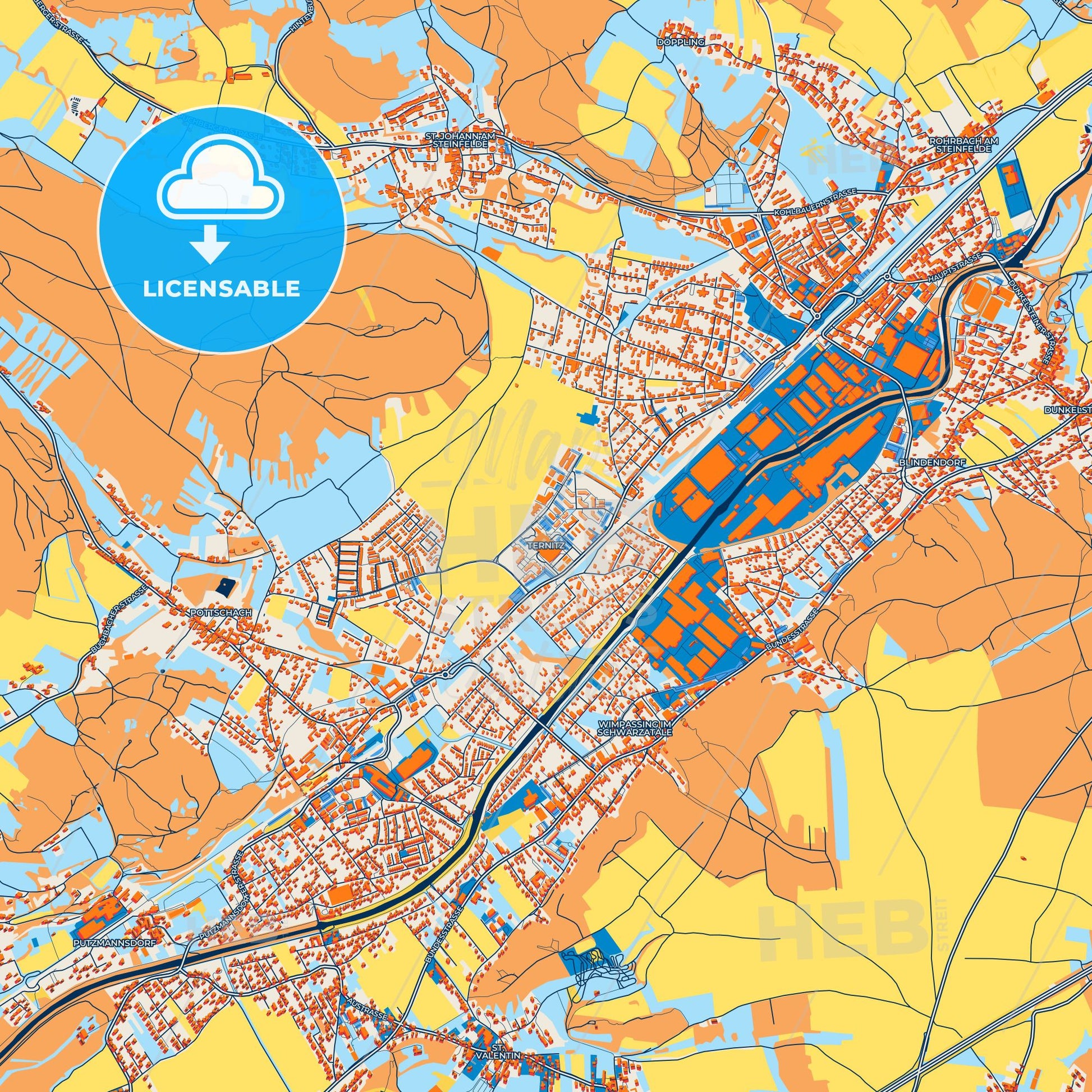 Colorful Ternitz Street Map with Labels and Buildings