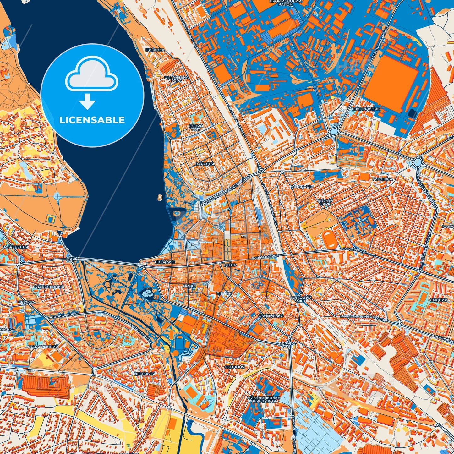 Colorful Ternopil Street Map with Labels and Buildings