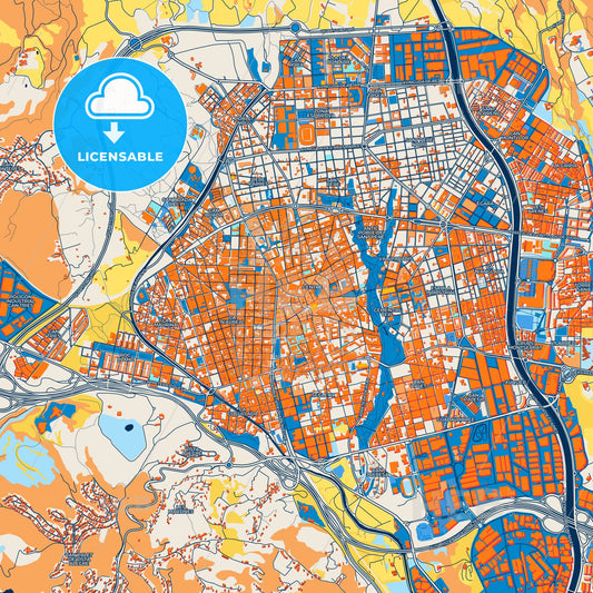Colorful Terrassa Street Map with Labels and Buildings