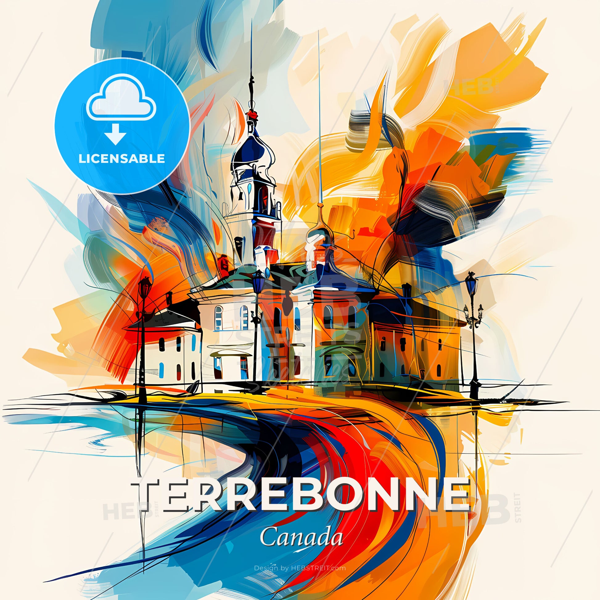 Vibrant Terrebonne, Canada - A Painting Of A Building - Square format print template