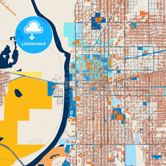 Colorful Terre Haute Street Map with Labels and Buildings