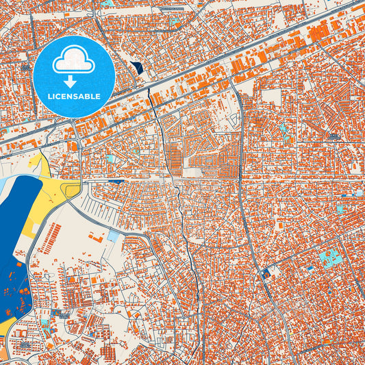 Colorful Teshi Old Town Street Map with Labels and Buildings