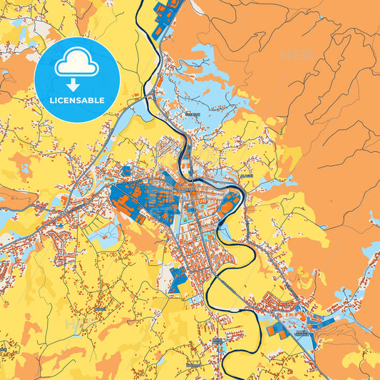 Colorful Teslić Street Map with Labels and Buildings