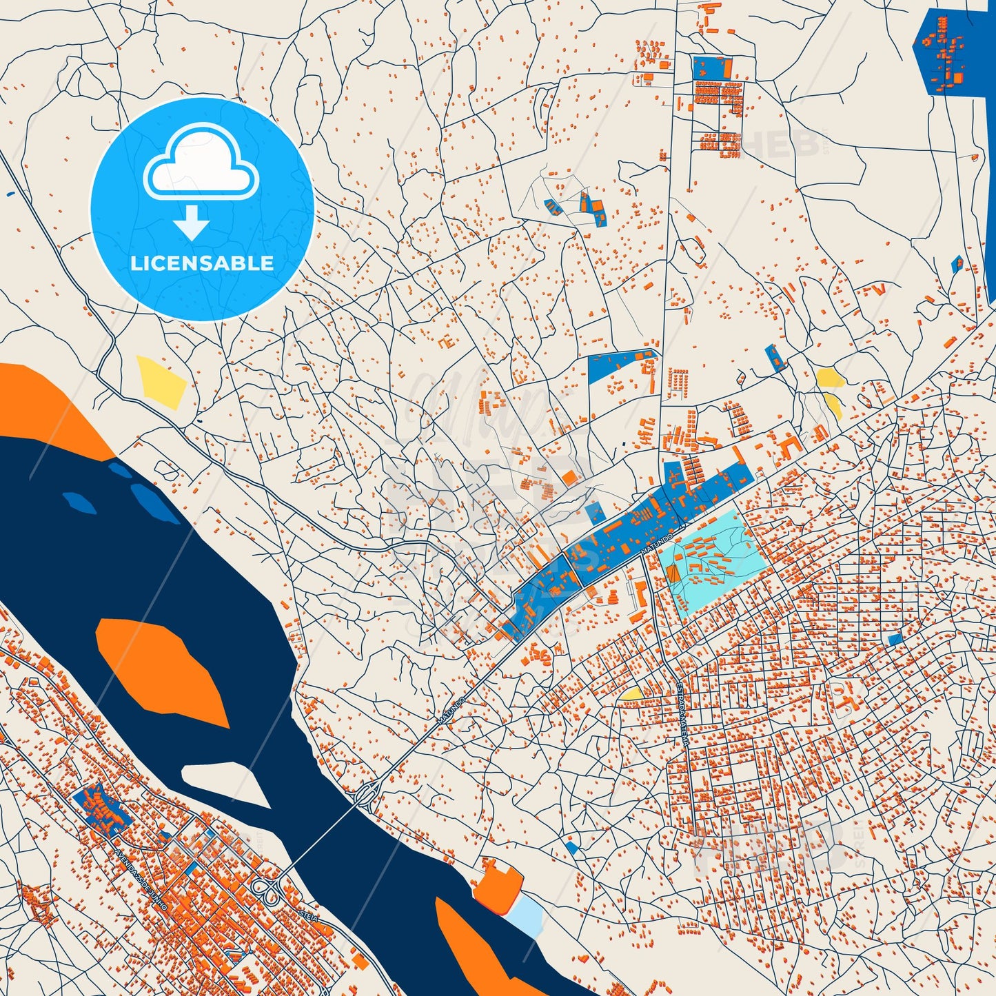 Colorful Tete Street Map with Labels and Buildings