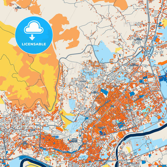 Colorful Tetouan Street Map with Labels and Buildings