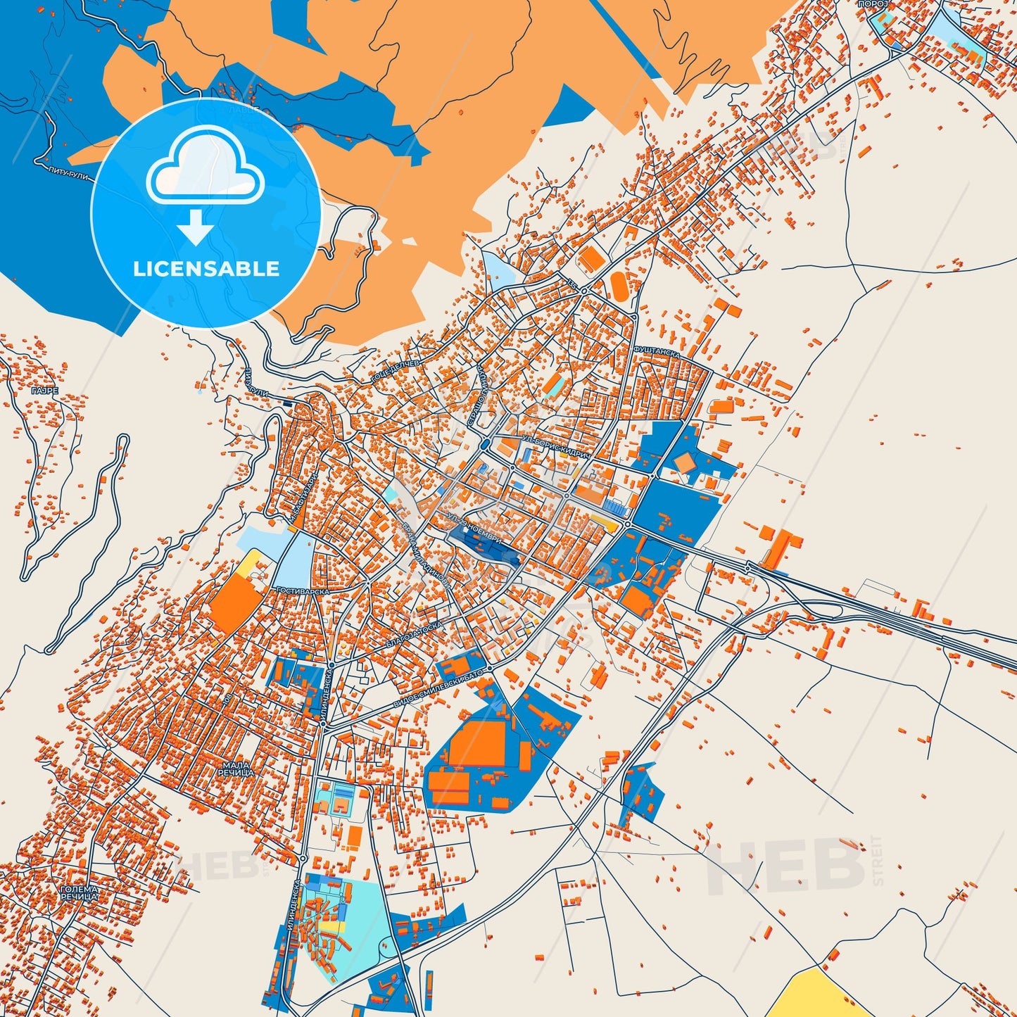 Colorful Tetovo Street Map with Labels and Buildings