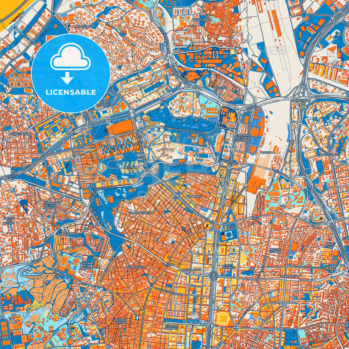 Colorful Tetuán de las Victorias Street Map with Labels and Buildings