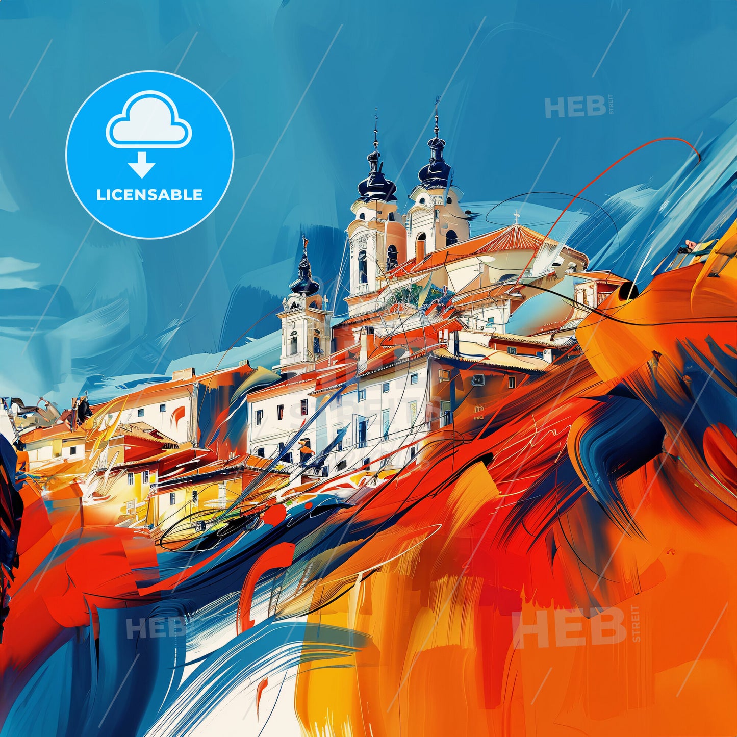 Vibrant Tetuán De Las Victorias, Spain - A Painting Of A Building With A Colorful Background