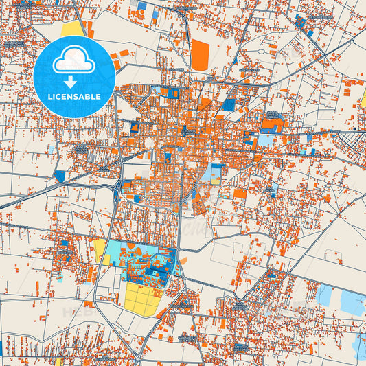 Colorful Texcoco Street Map with Labels and Buildings