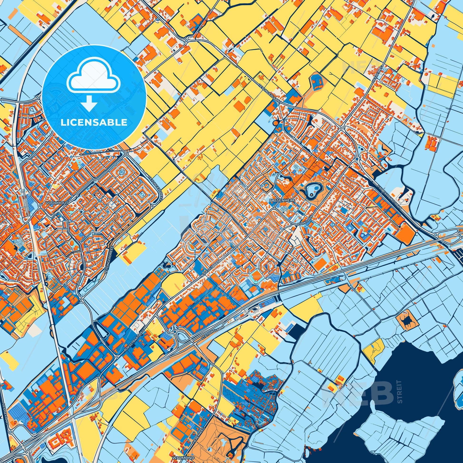 Colorful Teylingen Street Map with Labels and Buildings