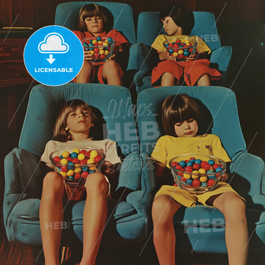 A Group Of Children Sitting In Chairs With Candy In Bowls