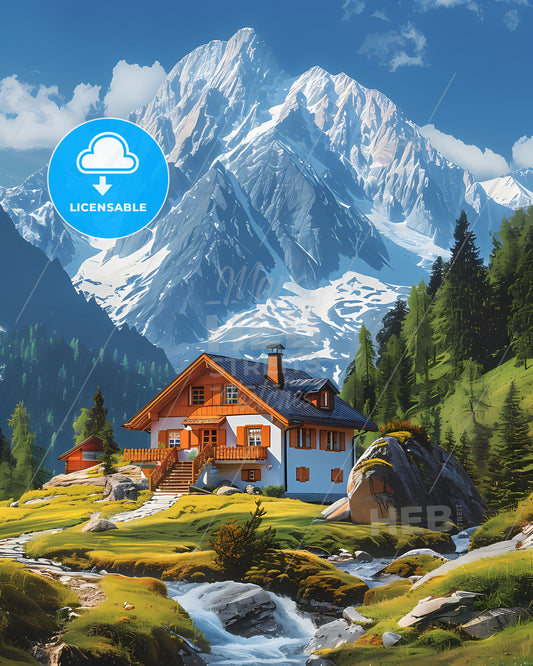 Artfully Captivating Alpine Landscape: A House Amidst Mountain Majesty