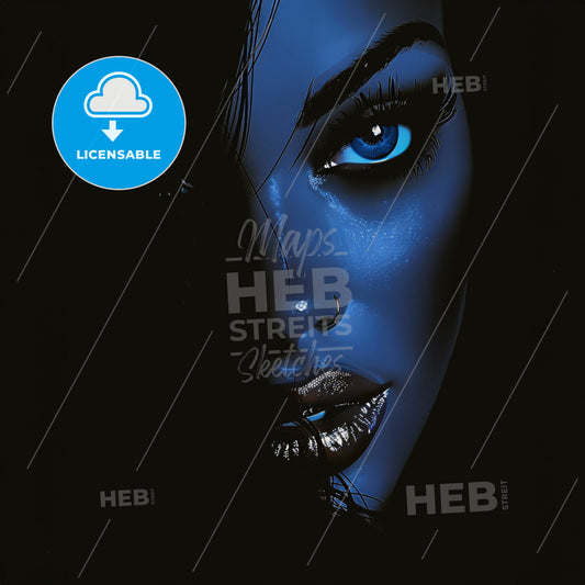 A Woman's Face With Blue Eyes And Makeup