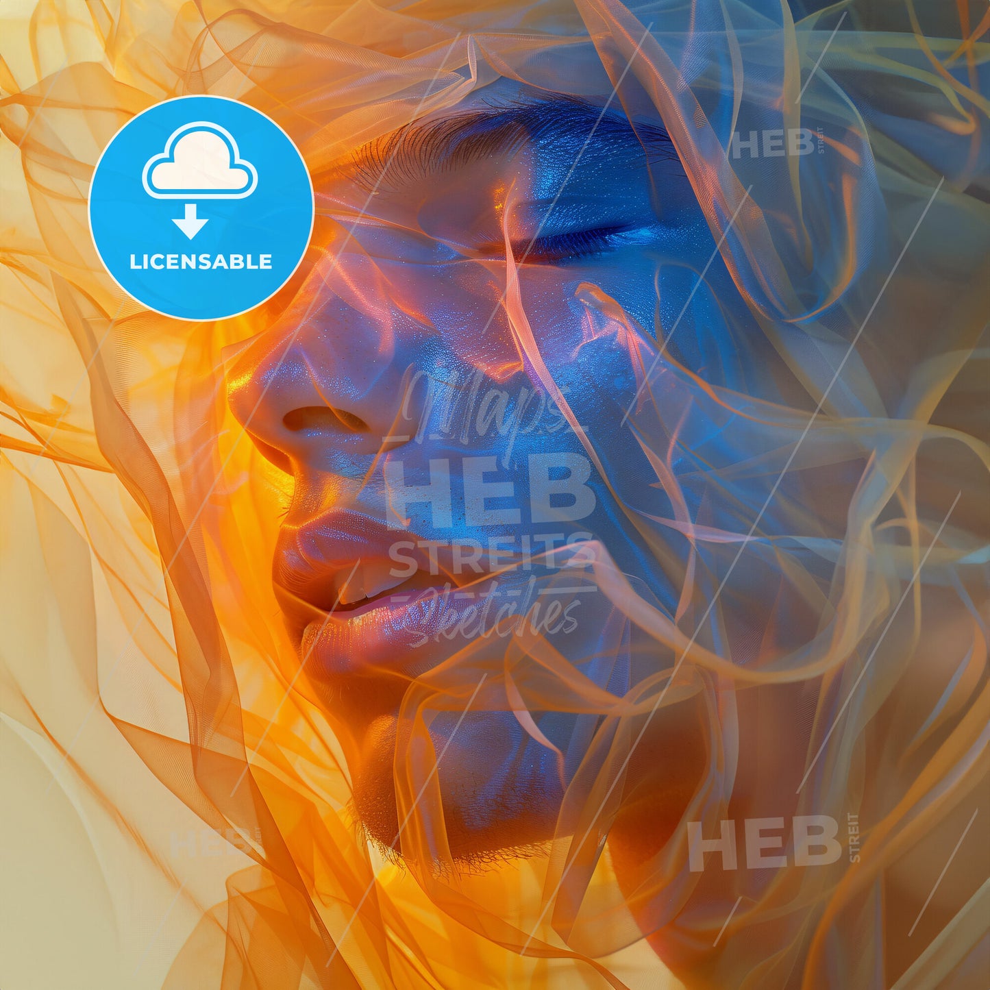 The Geometry of Emotion: Shapes and Feelings - A man with blue and orange makeup