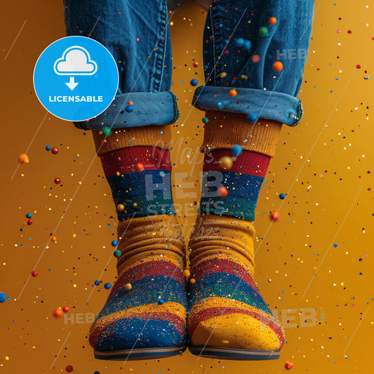 The Great Escape of the Mischievous Socks - A persons legs in colorful socks and socks