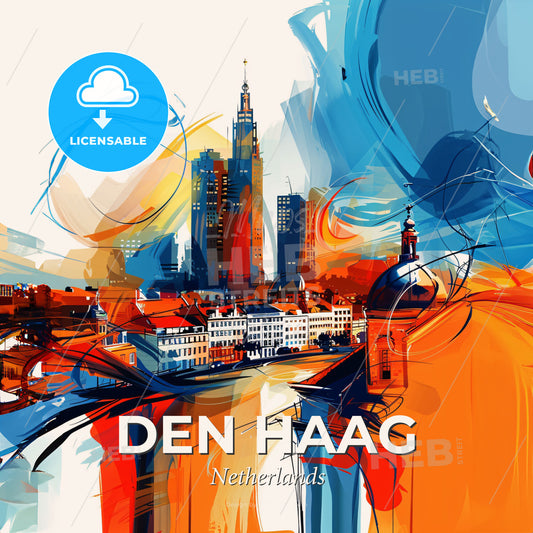 Vibrant Den Haag, Netherlands - A Colorful Cityscape With Buildings And A River - Square format print template