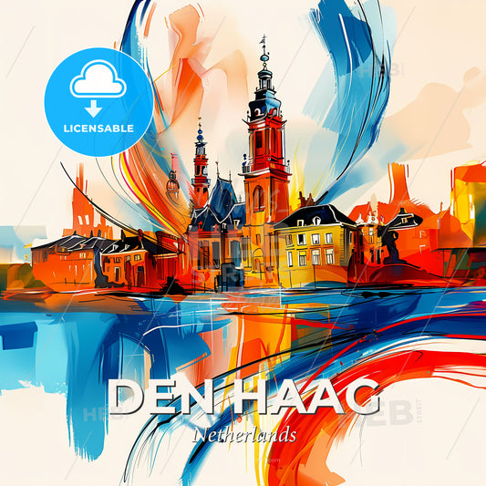 Vibrant Den Haag, Netherlands - A Painting Of A City - Square format print template