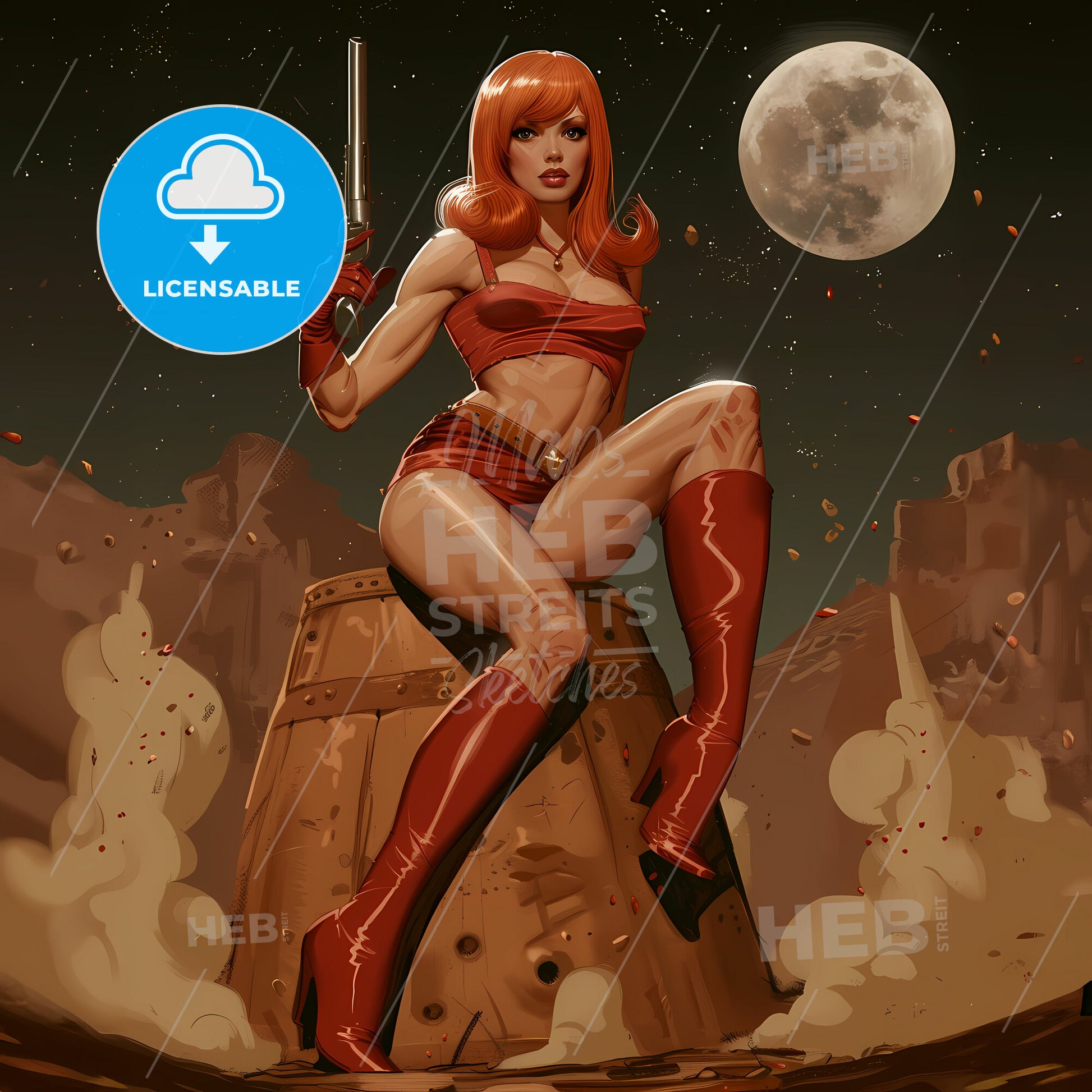 The Planet With A Cowgirl Sitting On It - A Woman Sitting On A Barrel Holding A Gun