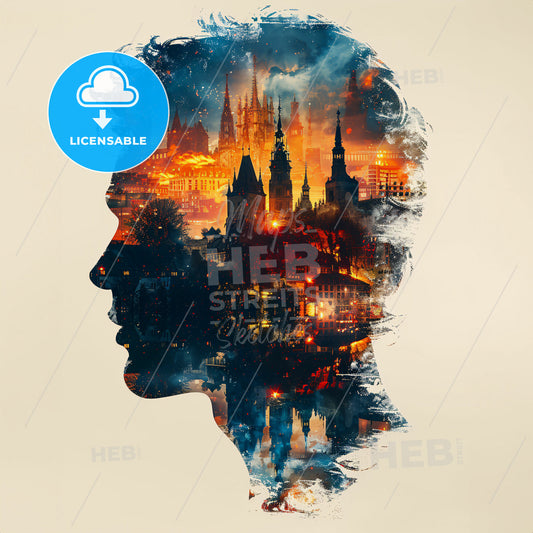 The Scream: Lost in IKEA - A silhouette of a mans head with a city in the background