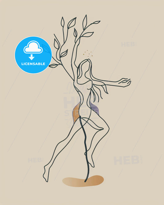 Bombay Blue Tree Yoga Pose - A drawing of a woman with a tree branch