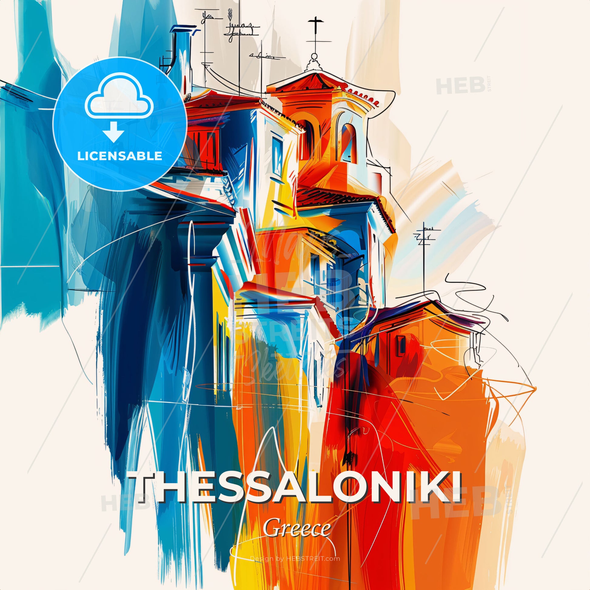 Vibrant  Thessaloniki, Greece - A Painting Of A Building - Square format print template