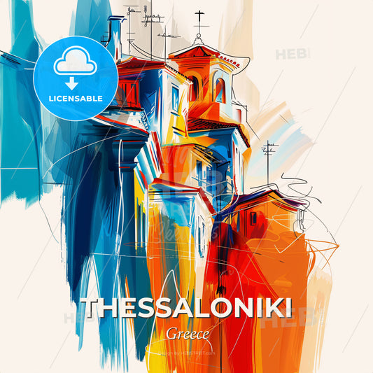 Vibrant  Thessaloniki, Greece - A Painting Of A Building - Square format print template