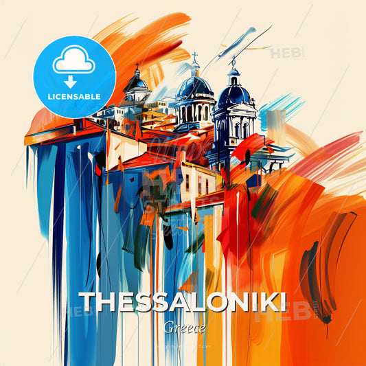 Vibrant  Thessaloniki, Greece - A Painting Of A Building With A Colorful Background - Square format print template