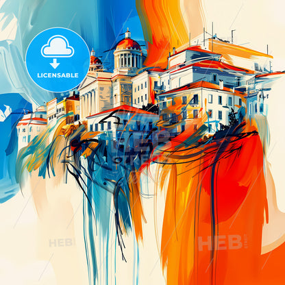 Vibrant  Thessaloniki, Greece - A Painting Of A Building