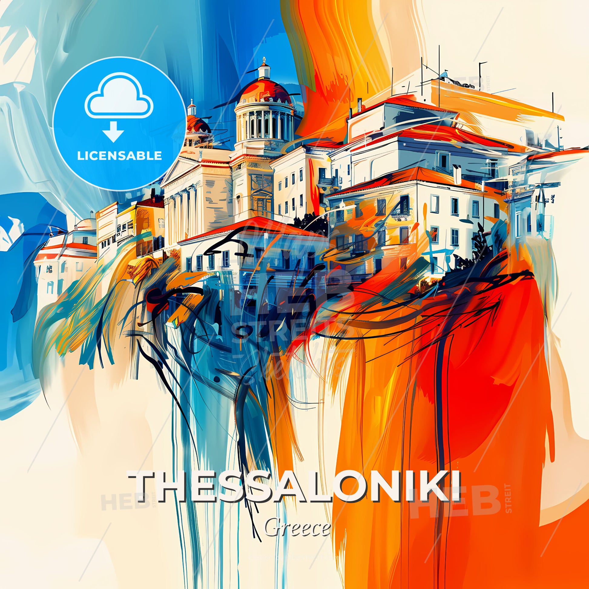 Vibrant  Thessaloniki, Greece - A Painting Of A Building - Square format print template