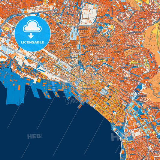 Colorful  Thessaloniki Street Map with Labels and Buildings