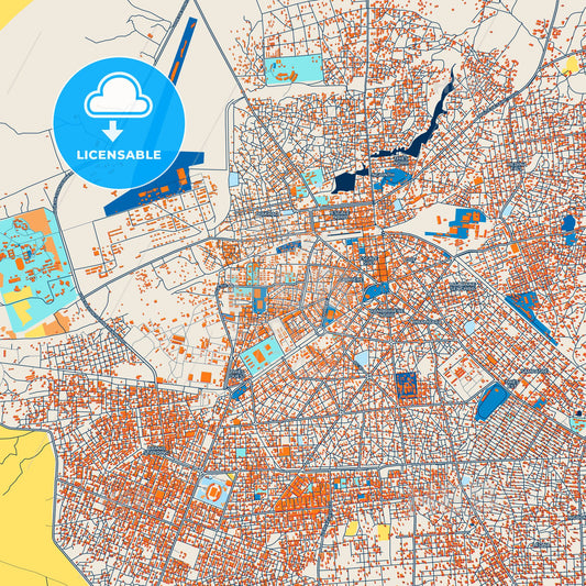 Colorful Thies Street Map with Labels and Buildings