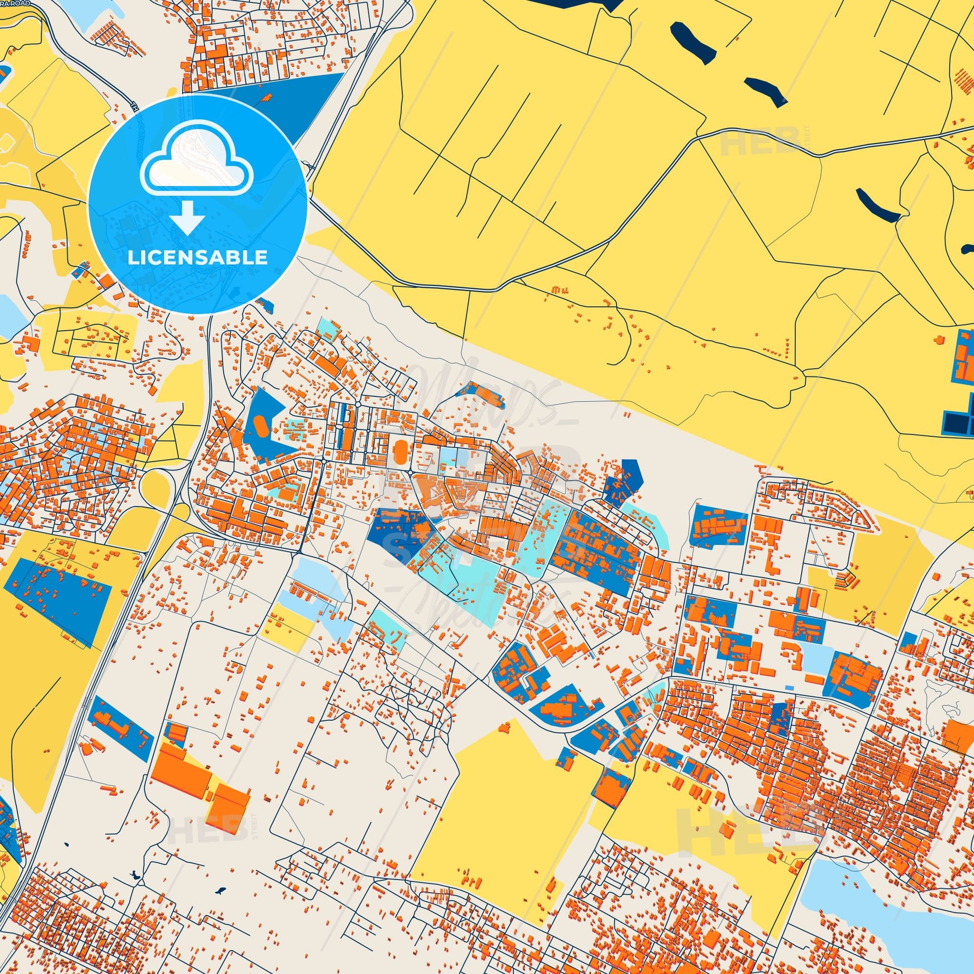 Colorful Thika Street Map with Labels and Buildings