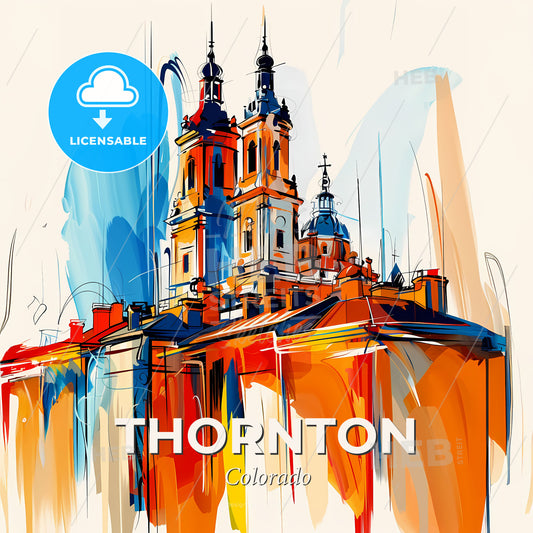 Vibrant Thornton, Colorado - A Painting Of A Building With Towers - Square format print template