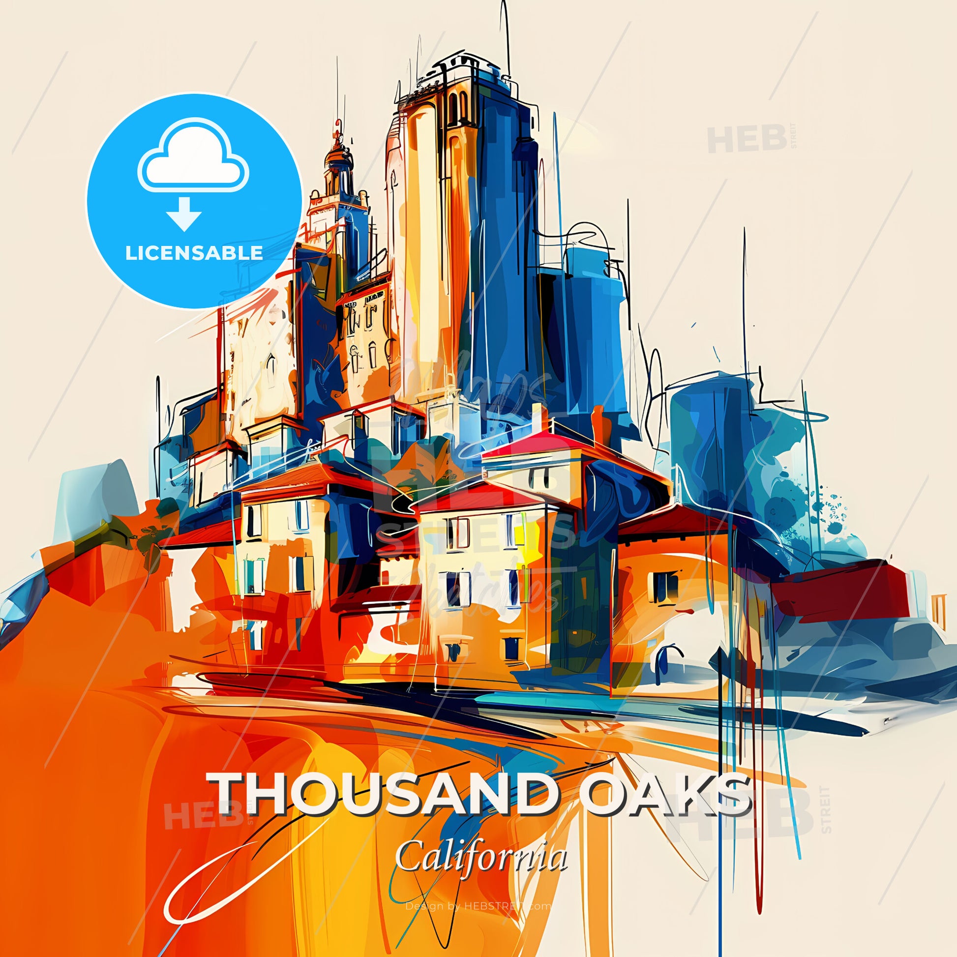 Vibrant Thousand Oaks, California - A Painting Of A City - Square format print template