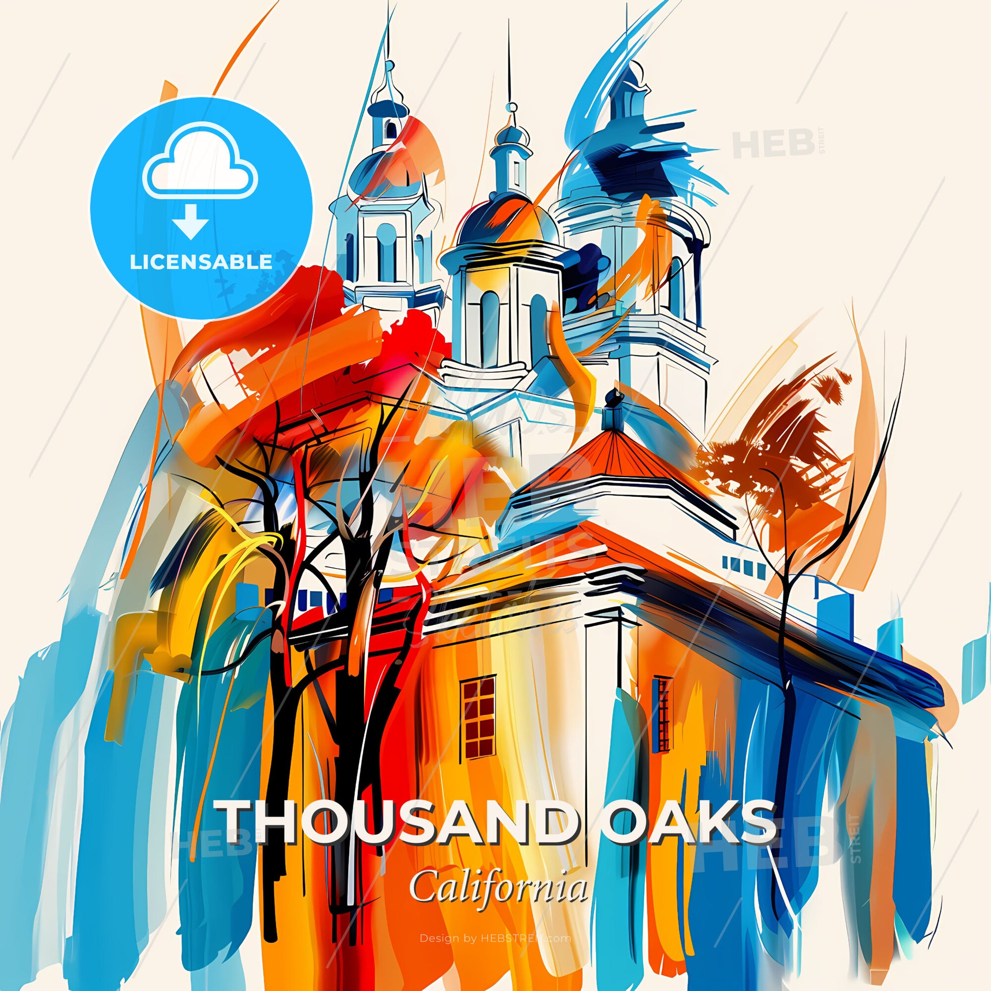 Vibrant Thousand Oaks, California - A Painting Of A Building With Colorful Paint - Square format print template