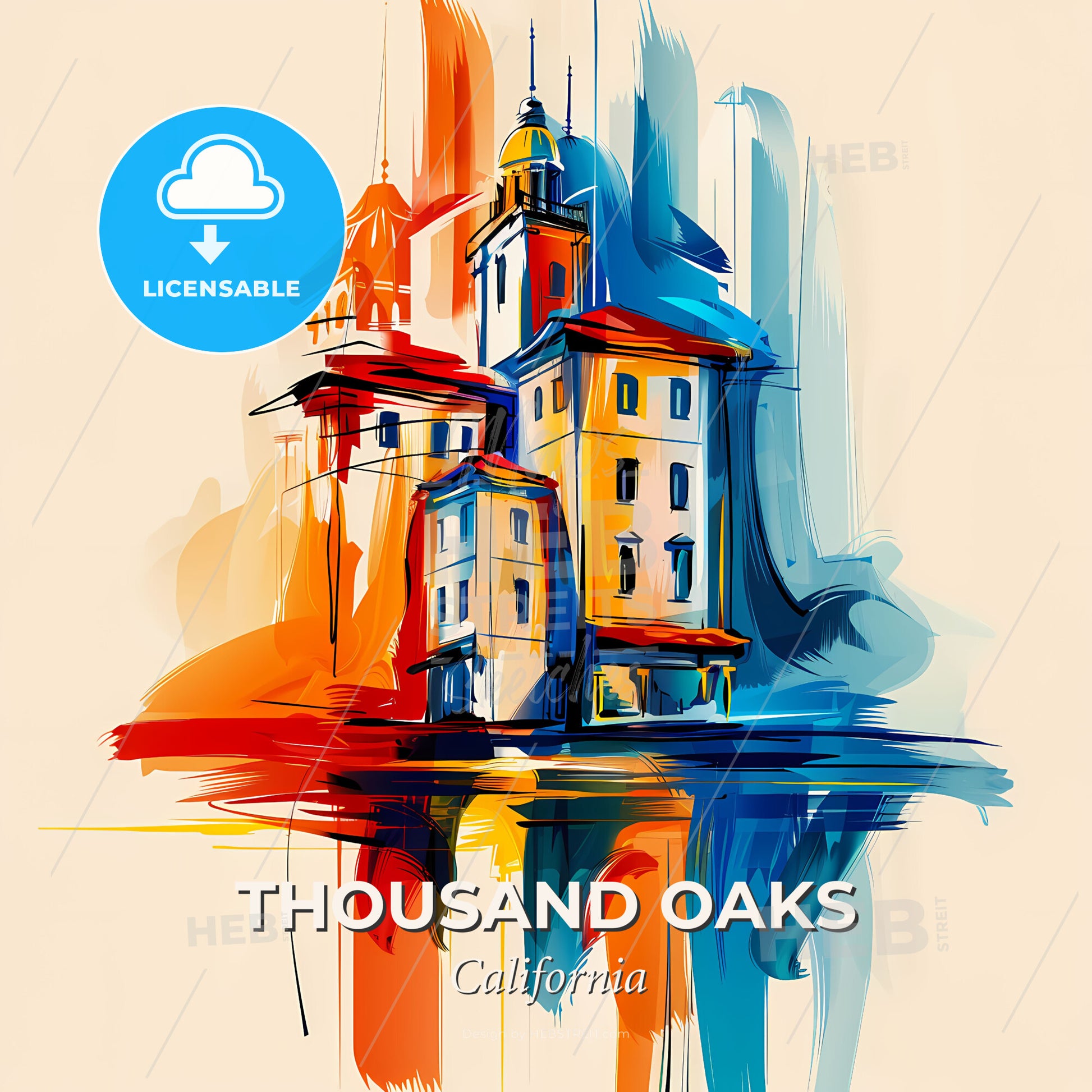 Vibrant Thousand Oaks, California - A Painting Of A Building - Square format print template