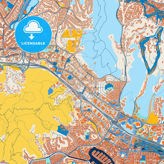 Colorful Thousand Oaks Street Map with Labels and Buildings