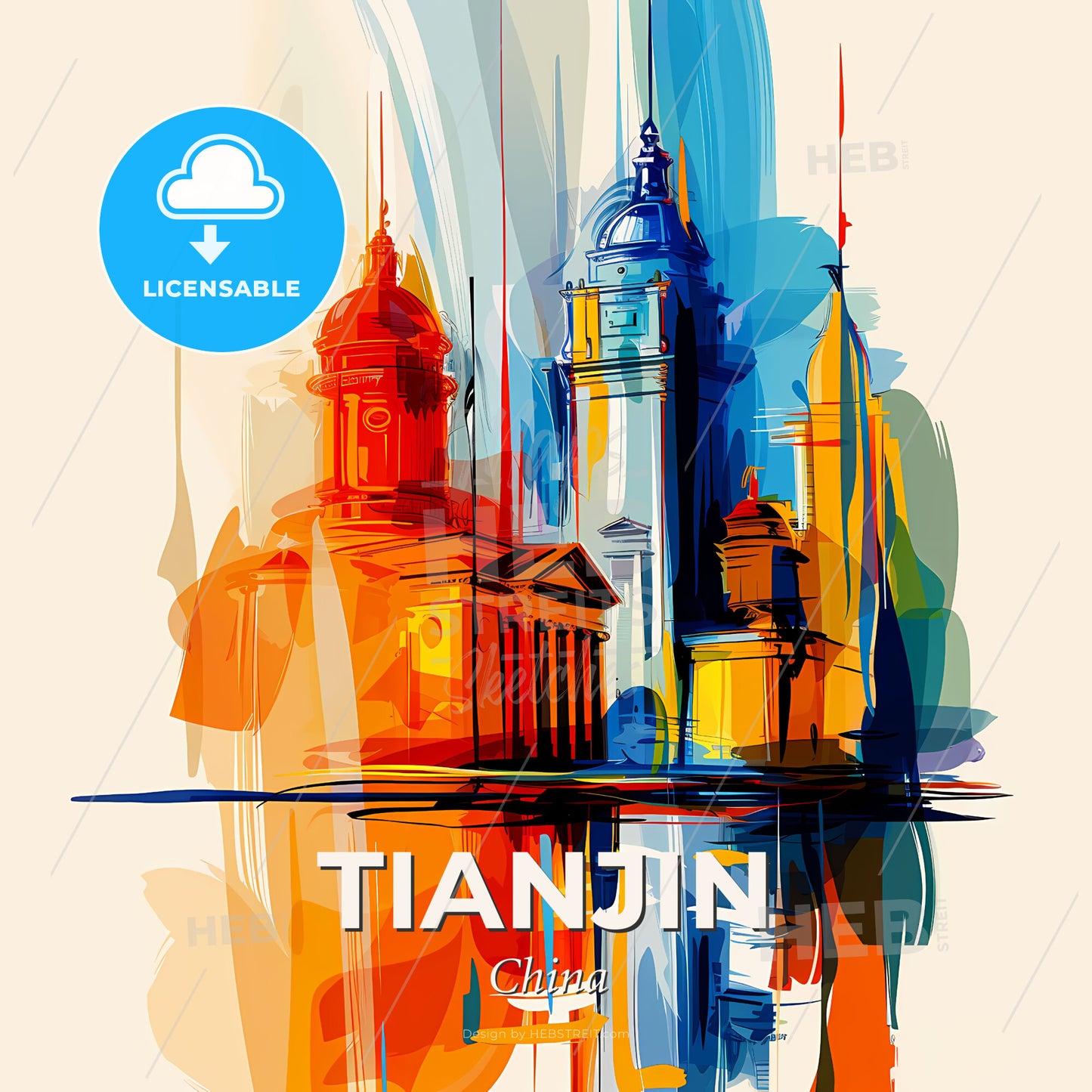 Vibrant Tianjin, China - A Colorful Painting Of Buildings - Square format print template