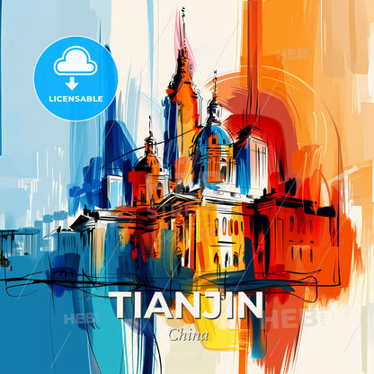 Vibrant Tianjin, China - A Painting Of A Building - Square format print template