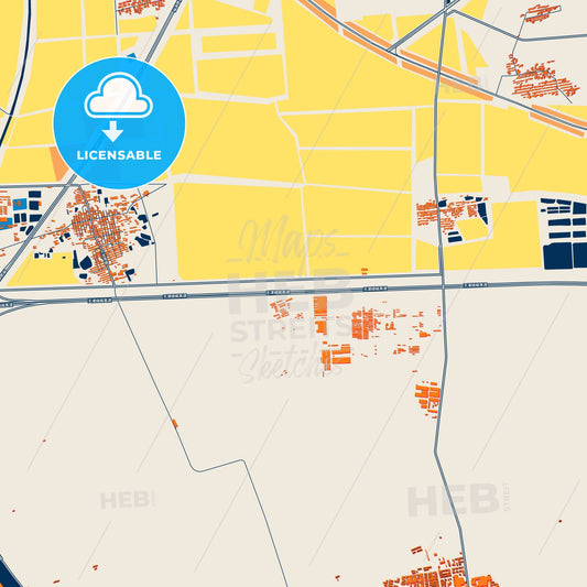 Colorful Tianjin Street Map with Labels and Buildings