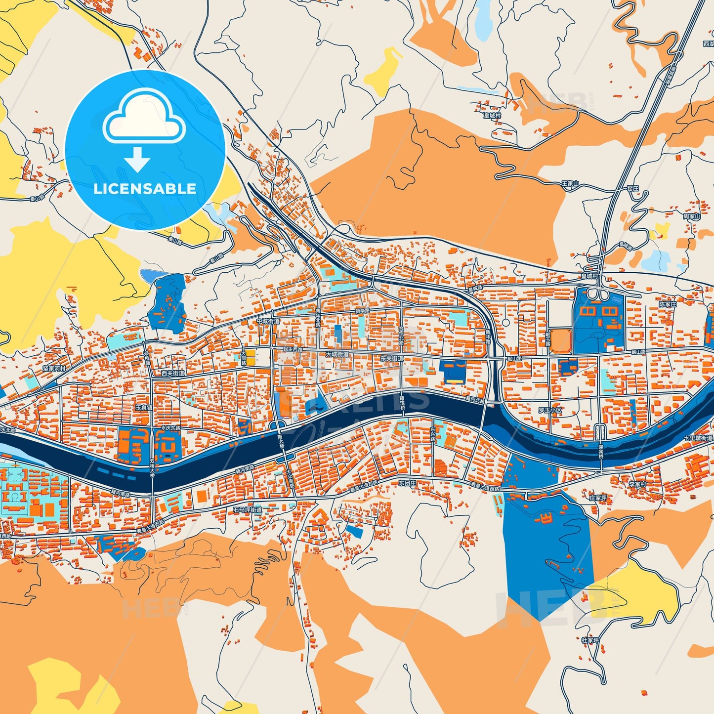 Colorful Tianshui Street Map with Labels and Buildings